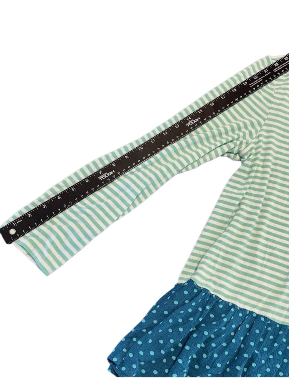 Matilda Jane Talk Tomorrow Large Mint Stripe Teal Polka Dot Ruffle Hem Tunic Top - Picture 7 of 9